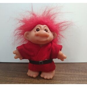 Vintage Troll Doll 1986 Dam 5" Red Hair Amber Eyes Red Robe A6